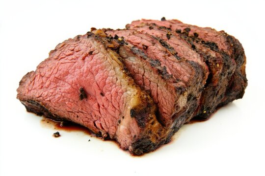 Succulent tri-tip beef cut showcasing rich marbling and perfect sear on a clean white background for culinary delights