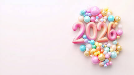 High - Res 3D Render of Colorful "2026" on White, with Gradients & Gloss, for Ads, Banners, Celebrating New Year.