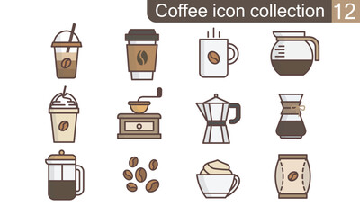 Coffee icon set in thin line style. Cafe and restaurant corporate identity design elements. Coffee maker or coffee shop vector pictograms. Hot drinks signs collection isolated on white background