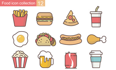 Fast food icons set in flat style vector illustration.