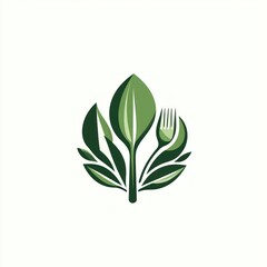 Leafy plant with fork icon, design for vegetarian food, simple style, white background