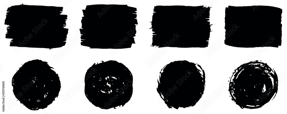 Poster set of paint brush stroke and abstract grunge banner, ink brush artistic design element for frame de