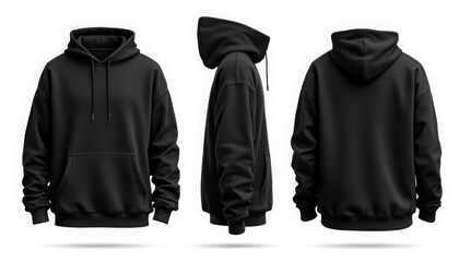 Blank Black Hoodie Mockup - 3 Views for Design