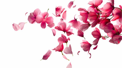 Falling Pink Sakura Petals on White Background,generative ai
