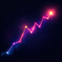 Bright upward trend graph with colorful glowing lines and stars