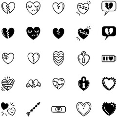 25 heart and heartbreak icon set
