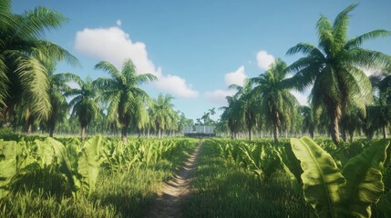 Obraz premium Palm Grove Path: Solar Power Serenity