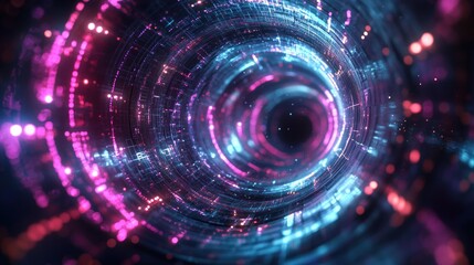 Obraz premium Neon swirl tunnel, digital art, vibrant background, website header