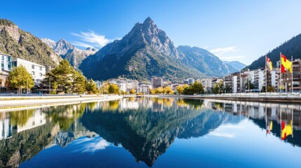 Mountain Lake Town Reflection