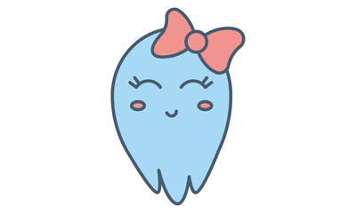 Cute cartoon ghost, friendly smiley spirit face. Blue baby friend. Funny kids toy, vector logo, illustration.