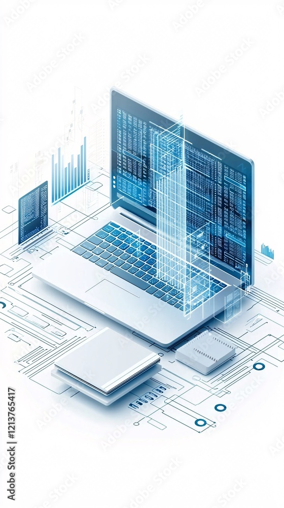 Poster infographic-style stock photo illustrating the flow of information records from processing to storag