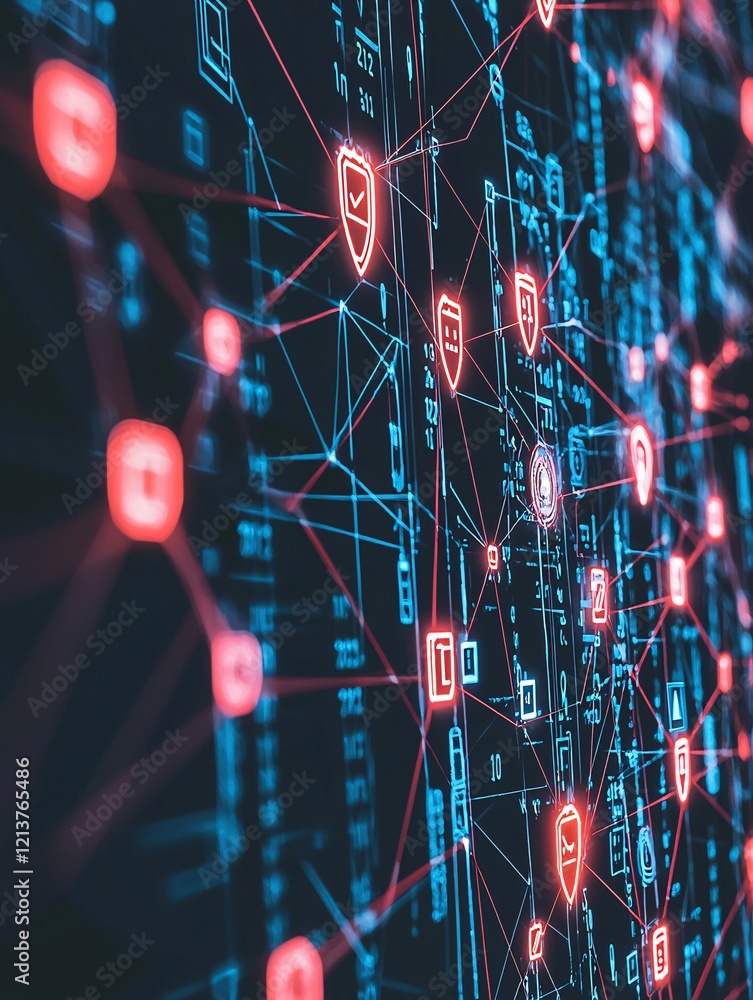Poster a cyber-themed image showing information records privacy with a shield icon overlayed on digital net