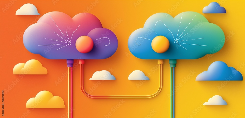 Poster abstract data clouds representing information records being shared securely between two servers