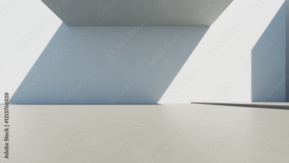 Poster 3d render of abstract modern architecture with empty cement floor, minimal exterior, car presentatio