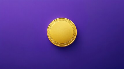 Golden coin isolated on neon purple