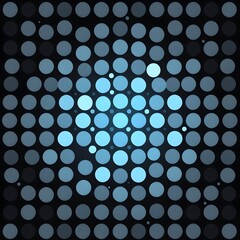 "Abstract pattern of glowing blue circles forming a dynamic, futuristic design on a dark background, creating a sense of depth and modern technology."