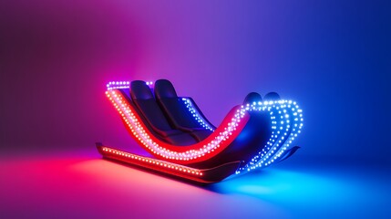 Modern sleigh with led lights isolated on a colorful background