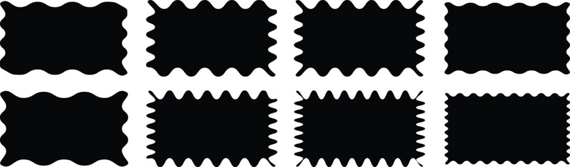 Zigzag frame. Rectangle shape frame with zigzag edge. Rectangular jagged curved box element. Geometric zig zag wavy sticker. Wiggly undalute square badge for poster, banner. zigzag edge wavy edge set
