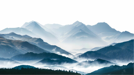 winter mountain landscape with snow on white background,generative ai