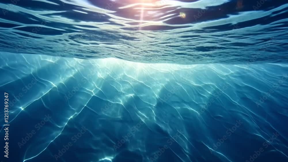Poster sunbeams through the depths: a mesmerizing underwater scene with sunbeams piercing the surface, cast
