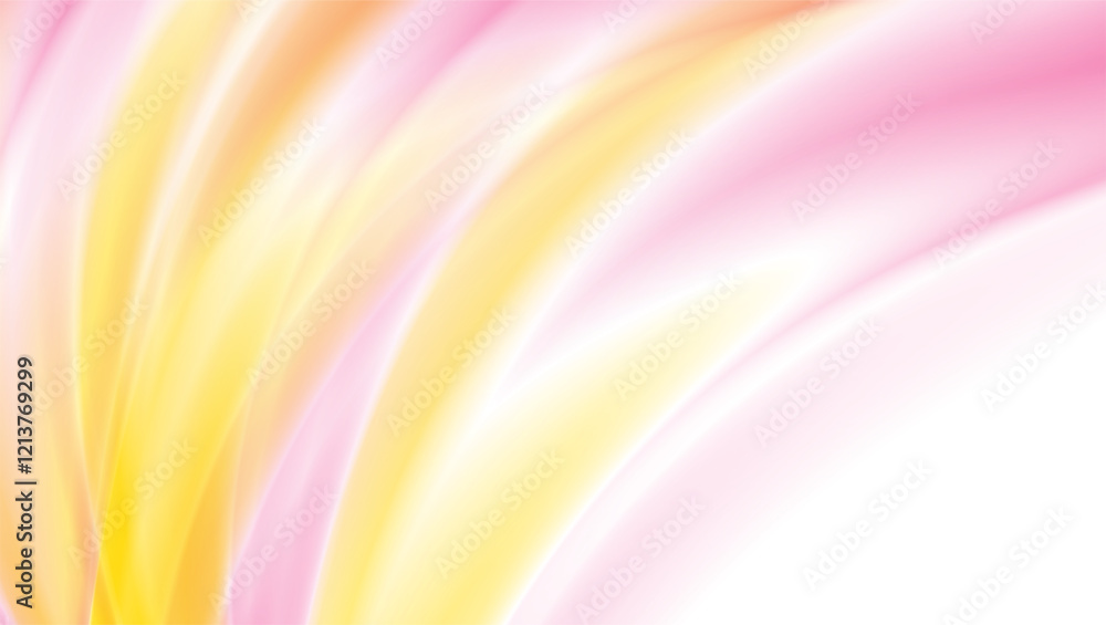 Poster Yellow and pink flowing blurred waves abstract background. Vector design