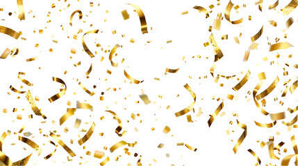 Golden Party Streamers with Confetti on White Background,generative ai