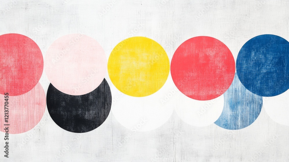 Poster abstract colorful circles overlapping on textured background.
