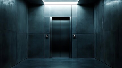 There is an elevator inside a dim gloomy area