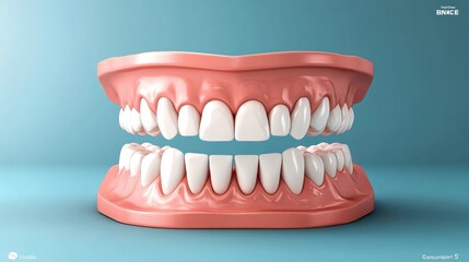 Obraz premium Dental Model of Human Teeth on Blue Background 