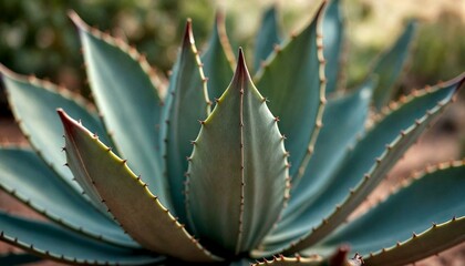 Close-Up Agave Plant with Intricate Leaf Veins