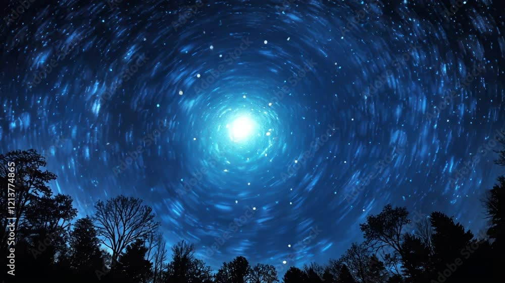 Fototapete celestial vortex: a mesmerizing long-exposure shot captures the swirling movement of stars around a 