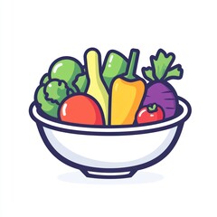 Colorful vegetables in a bowl, healthy food illustration, for a cookbook or healthy lifestyle website
