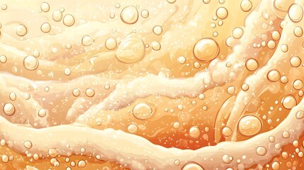 Flowing Golden Beer with Luminous Carbonation Bubbles and Foamy Texture