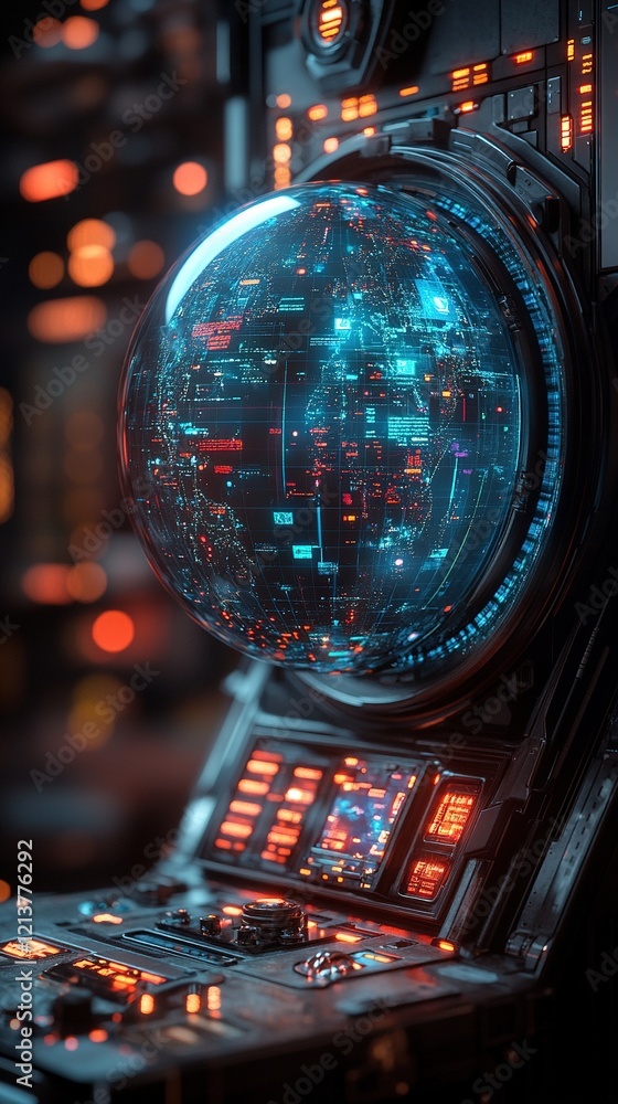 Aufkleber spaceship cockpit globe interface with blurred background lights