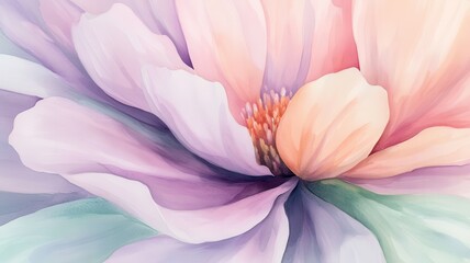 Fototapeta premium A soft, pastel-colored flower blooms, showcasing delicate petals and intricate details, evoking a sense of tranquility and beauty.