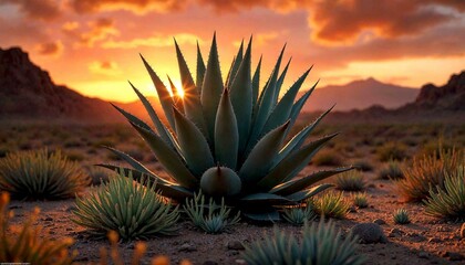 Agave Plant in Desert at Dusk