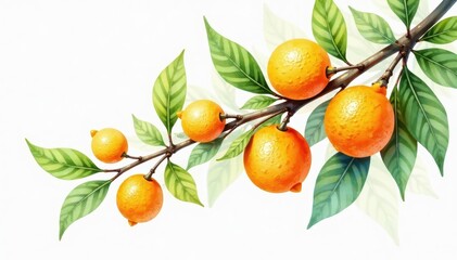 Abstract watercolor citrus fruit branch art print Perfect spring decor , painting, orange