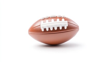 A close-up of a brown football on a white background, showcasing its texture and design for sports imagery