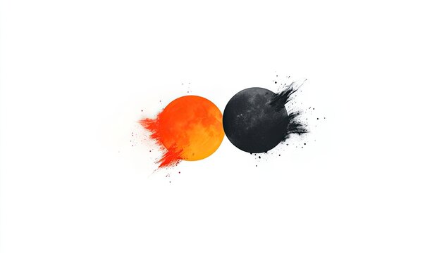 Abstract illustration of a solar eclipse with vibrant colors representing the sun and moon in dynamic motion