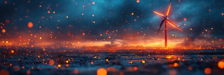 Nightfall's Ember Glow: A Wind Turbine's Fiery Embrace
