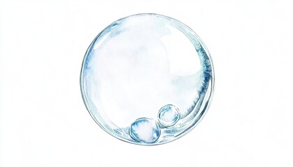 A delicate watercolor illustration of a transparent soap bubble, capturing its reflective surface and light play