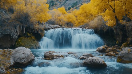 Autumn Waterfall Canyon Landscape, Serenity