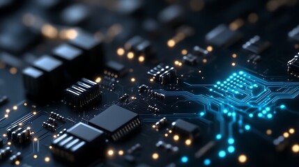 Obraz premium Illuminated Circuit Board Technology Components