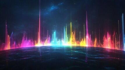Vibrant Neon Lightscape Over a Dark Water Surface