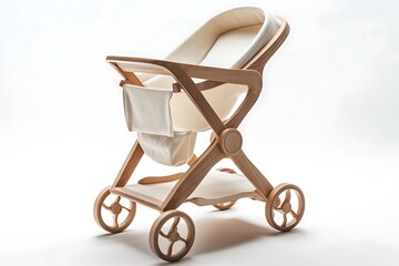 Golden Baby Pram, 3D rendering isolated on white background