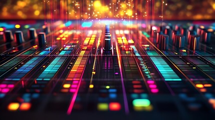 Vibrant Neon Soundboard Mixing Console Digital Audio