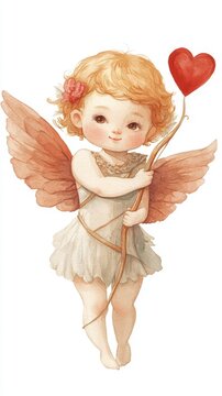 watercolor valentines day cupid, illustration, nursery wall art