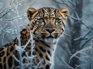 Fototapeta premium Majestic Leopard in Frosty Wilderness