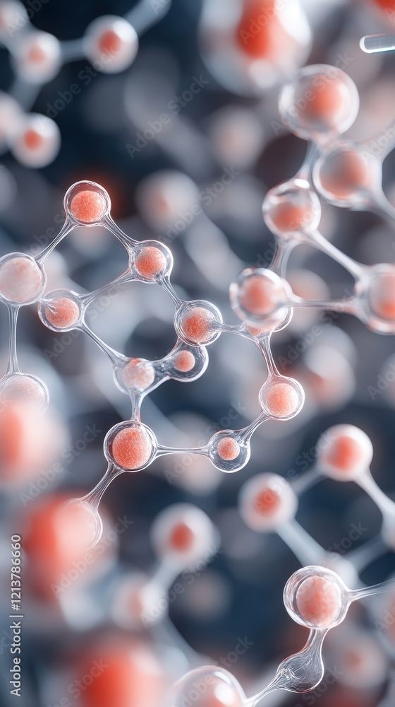 Aufkleber a close-up view of molecular structures, showcasing interconnected atoms with a mix of clear and col