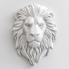 Fototapeta premium A white lion head sculpture on a plain background for design, wall decoration or artistic presentation